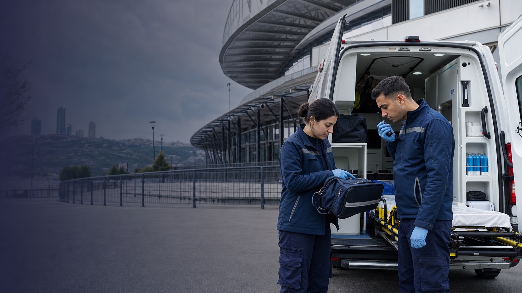 Etkinlik alanı yakınında ambulans ve sağlık ekibi hazırlığı